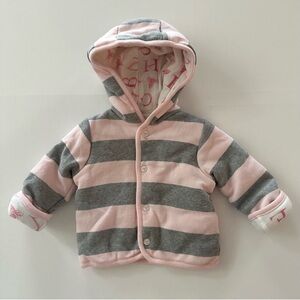 BURTS BEES Reversible Organic Padded Hooded Jacket | Pink Stripe & Bee Print